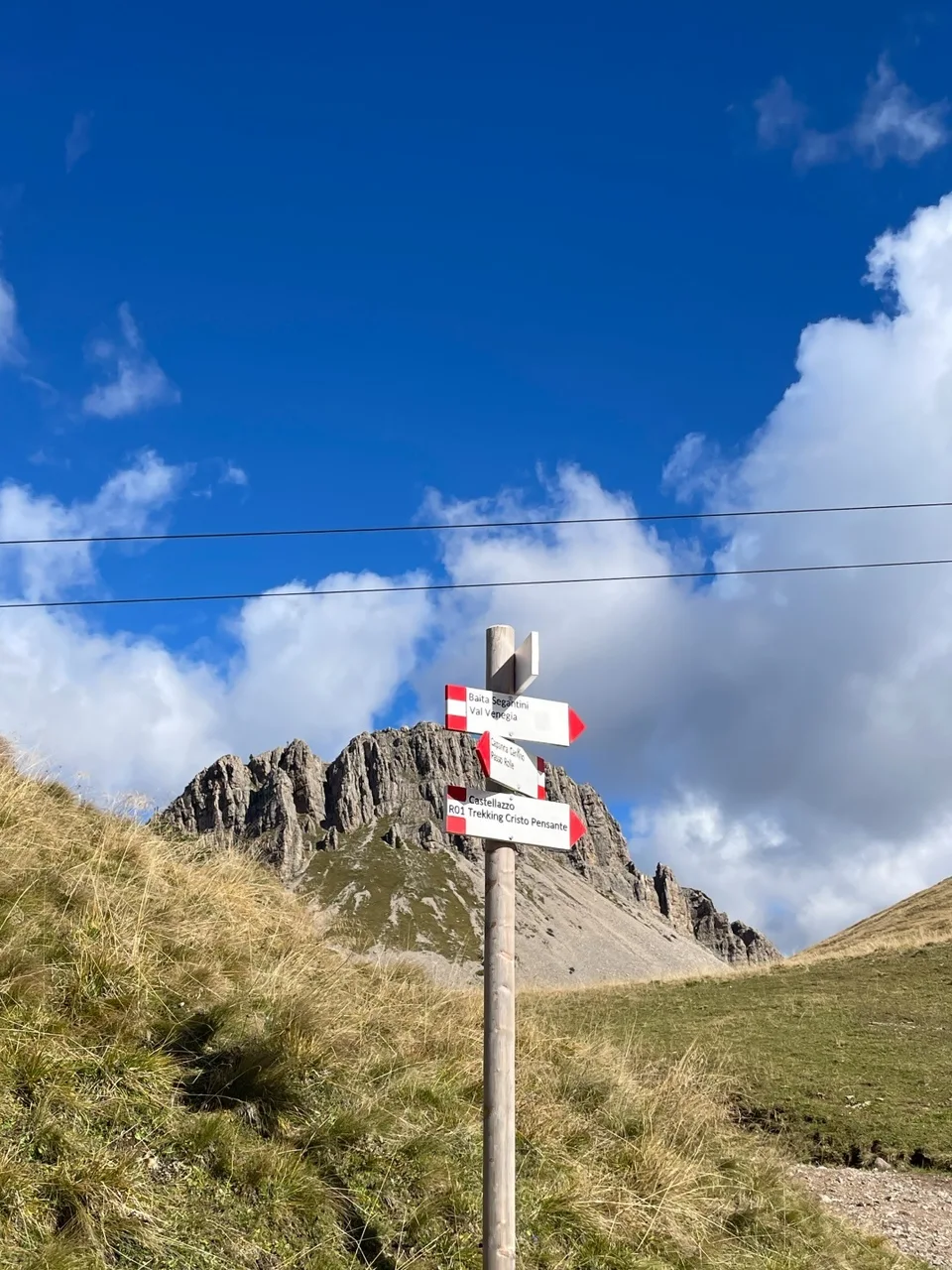 A trail signpost with the Pale behind